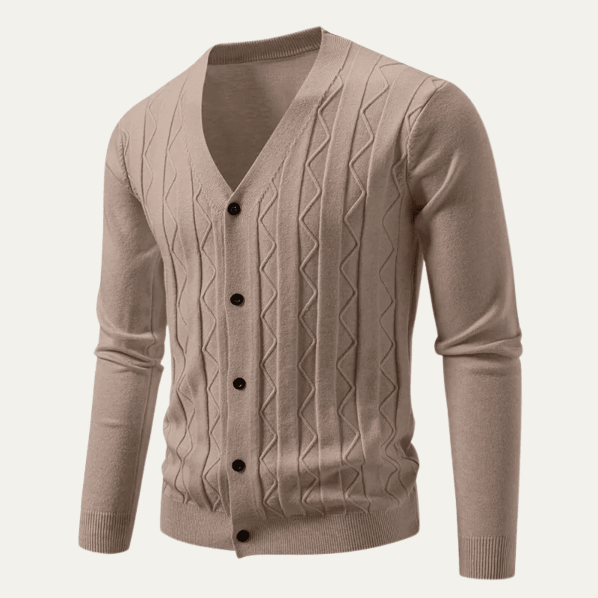 Men's Cardigan — Slim Fit V - Neck Cable Knit Button Front Ribbed - Hudson Harper - Men Cardigan