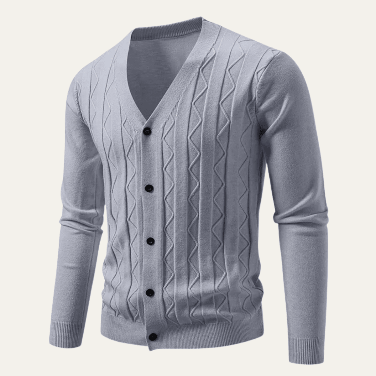 Men's Cardigan — Slim Fit V - Neck Cable Knit Button Front Ribbed - Hudson Harper - Men Cardigan