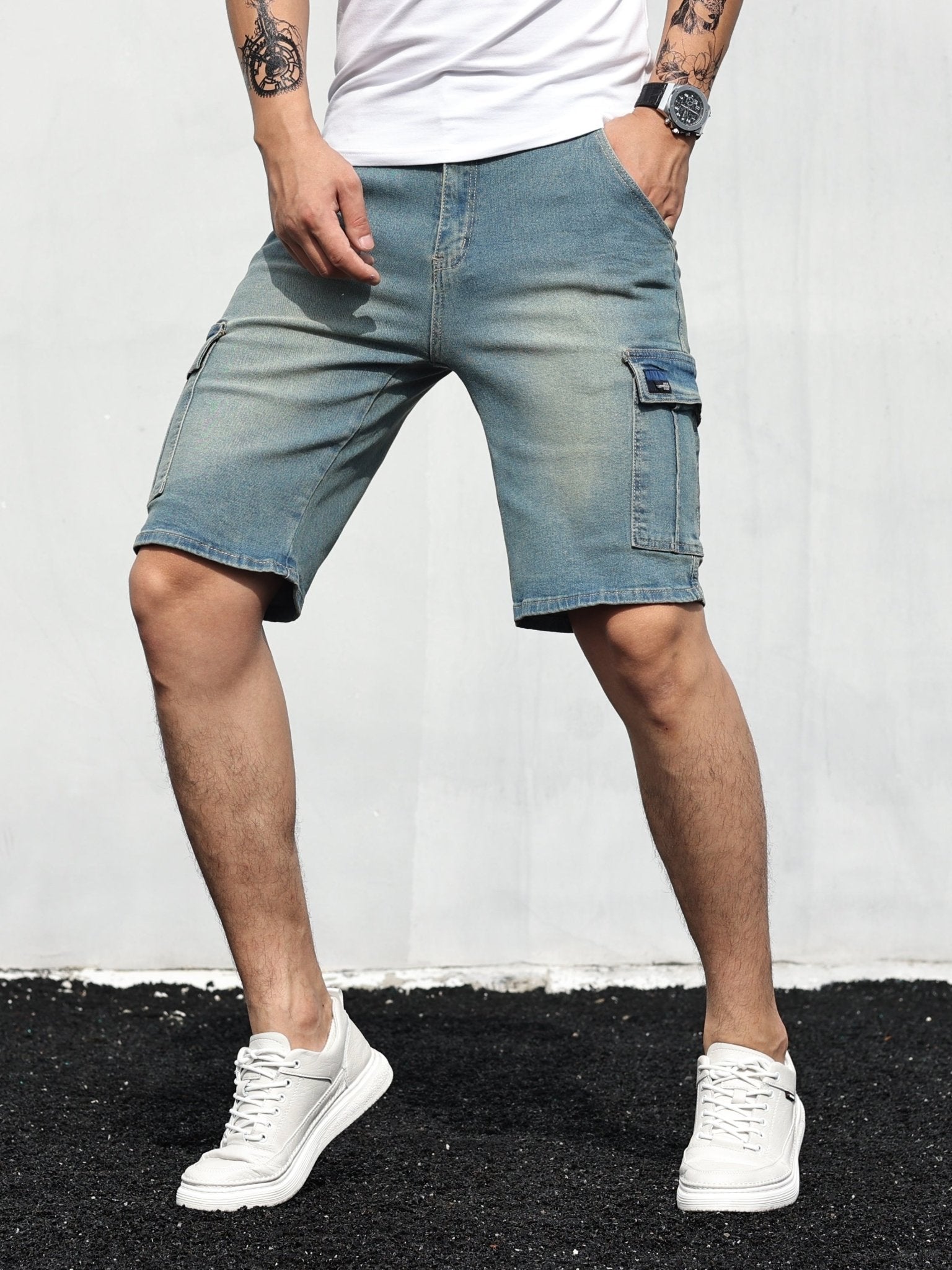 Men's Cargo Shorts — Denim Loose Fit Flap Pocket Design - Hudson Harper - Men Shorts