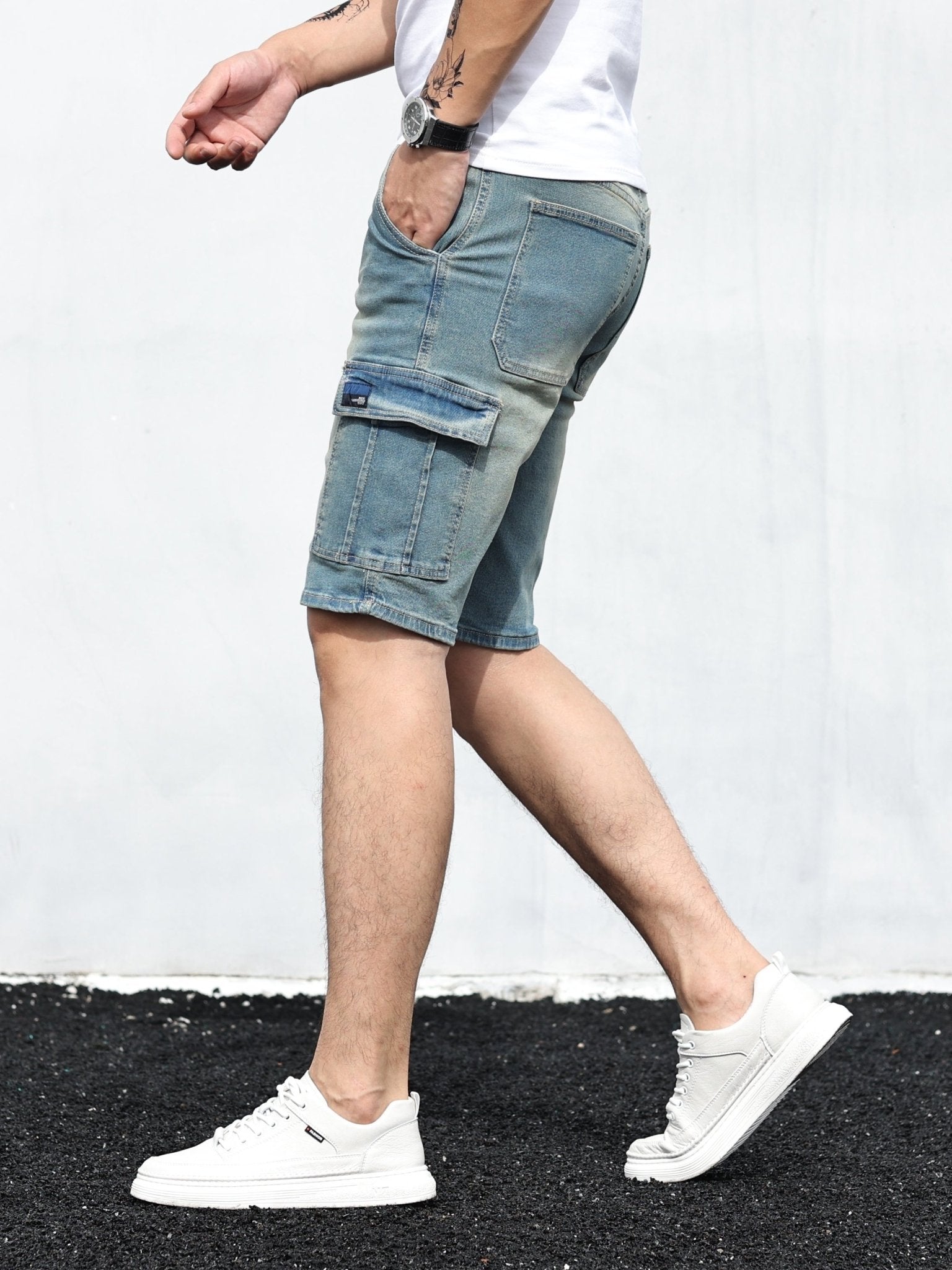 Men's Cargo Shorts — Denim Loose Fit Flap Pocket Design - Hudson Harper - Men Shorts