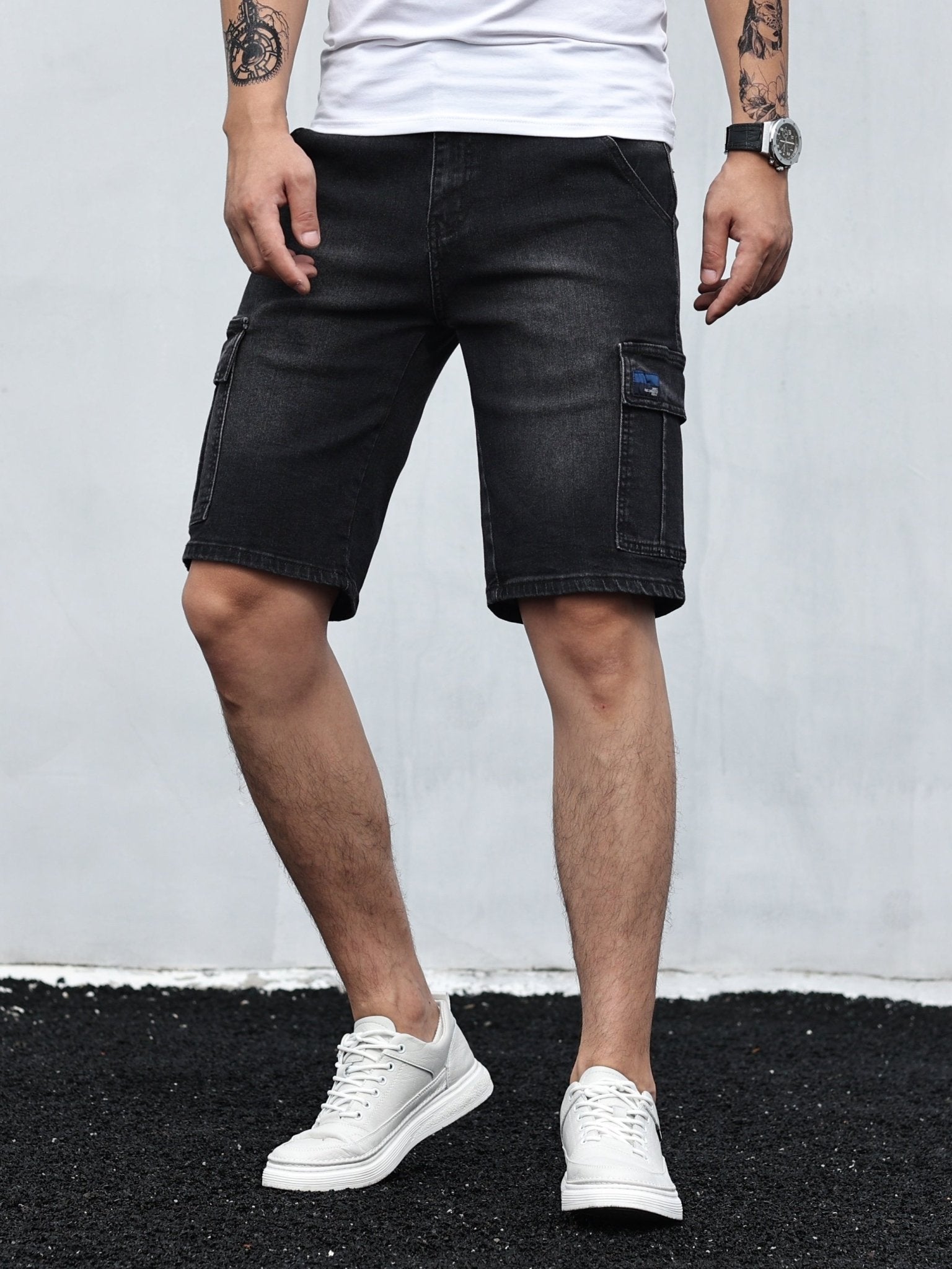 Men's Cargo Shorts — Denim Loose Fit Flap Pocket Design - Hudson Harper - Men Shorts