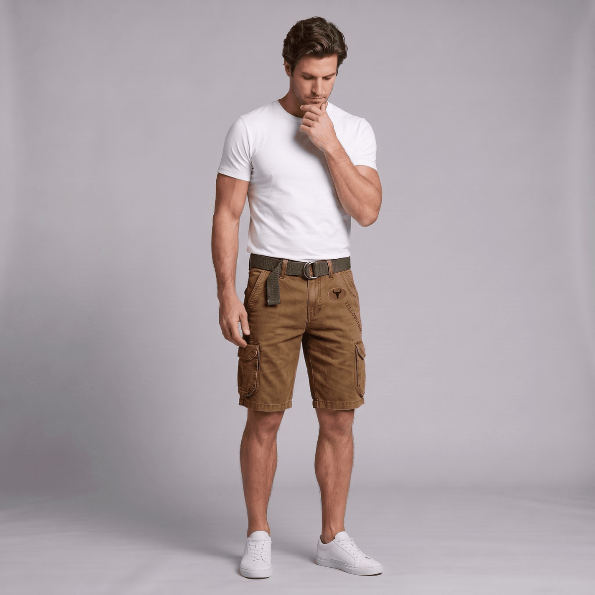 Men's Cargo Shorts — Relaxed Fit Multi - Pocket Adjustable Belt - Hudson Harper - Men Short