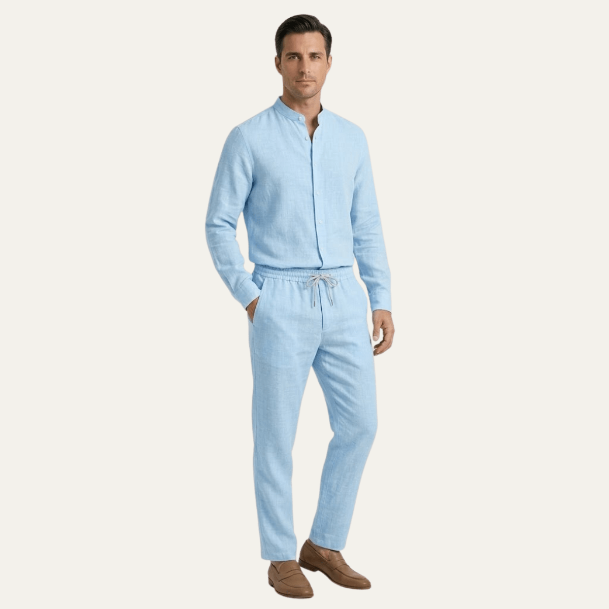 Men's Clothing Set — Loose Fit Long Sleeve Button Closure - Hudson Harper - Men Set