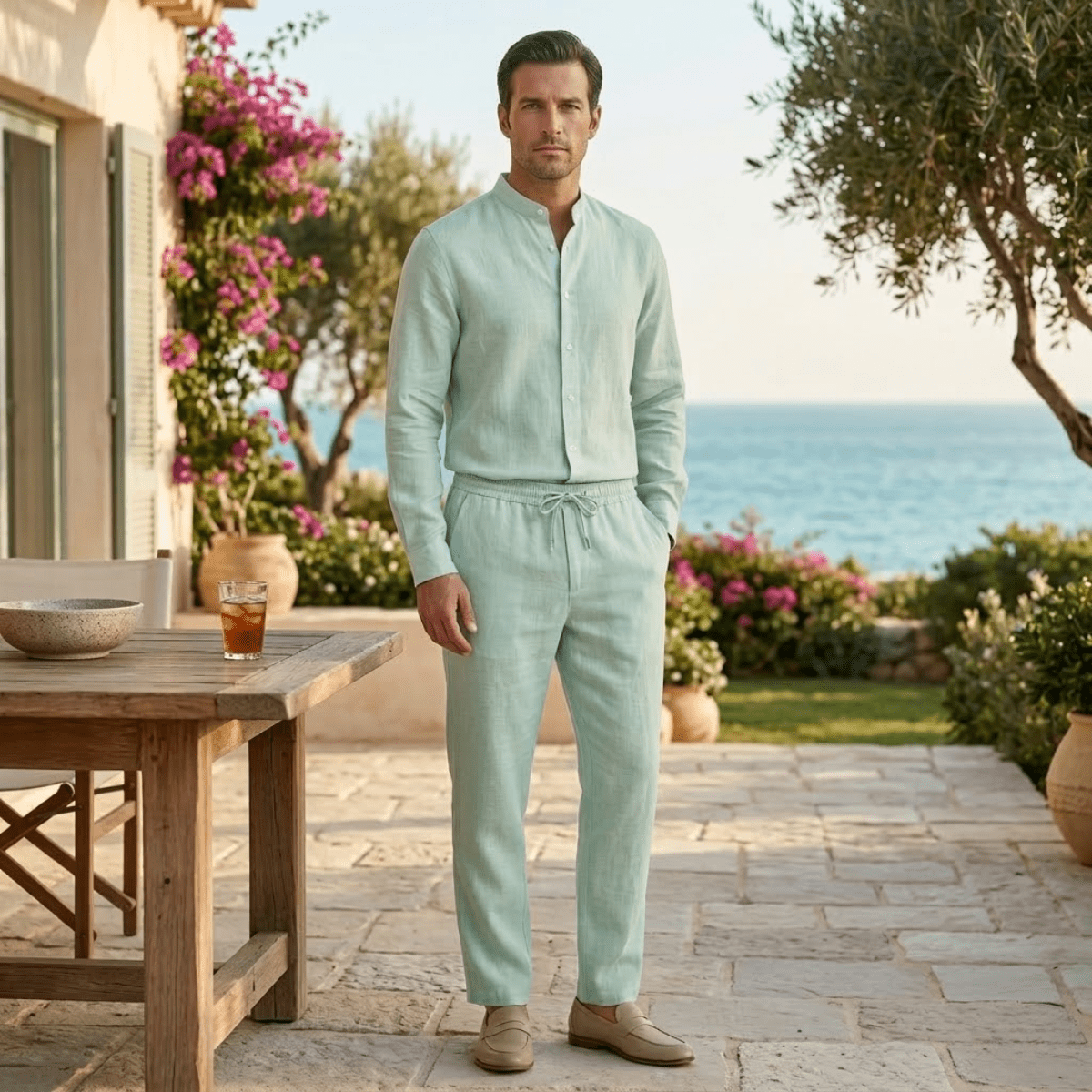 Men's Clothing Set — Loose Fit Long Sleeve Button Closure - Hudson Harper - Men Set