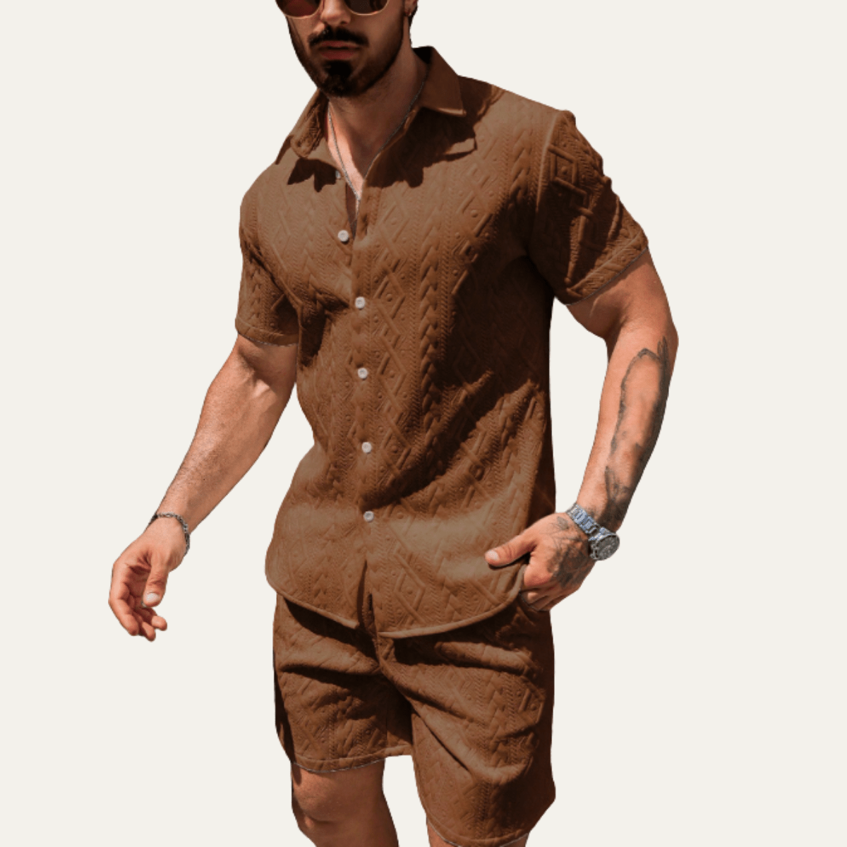 Men's Co - Ord Set — Knitted Shirt Relaxed Fit Matching Shorts - Hudson Harper - Men Set