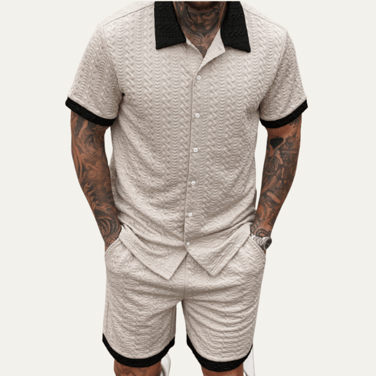 Men's Co - Ord Set — Knitted Shirt Relaxed Fit Matching Shorts - Hudson Harper - Men Set