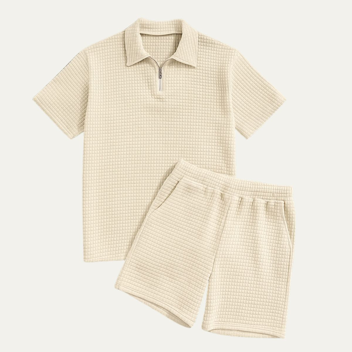 Men's Co - Ord Set — Zip Polo Drawstring Relaxed Fit Shorts - Hudson Harper - Men Set