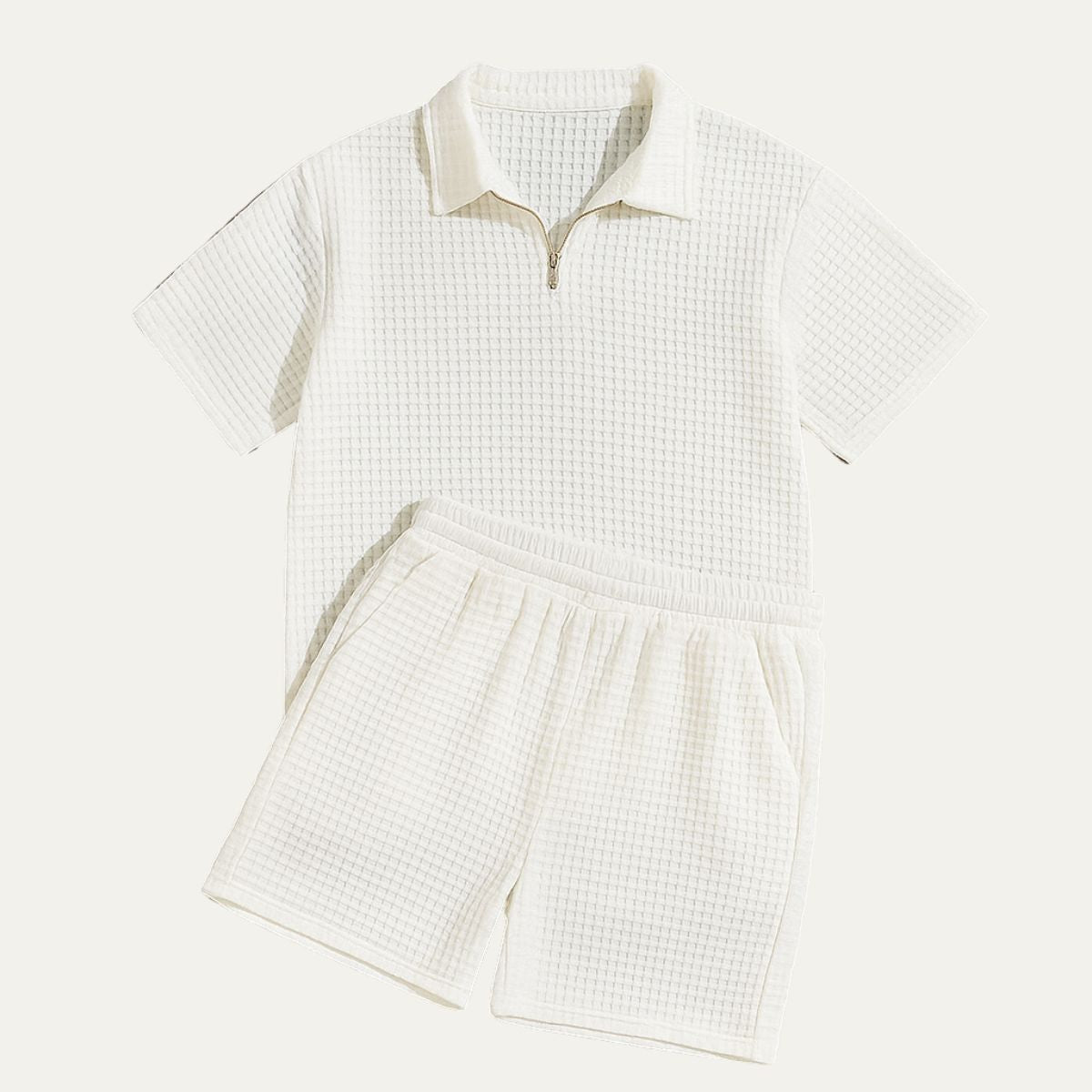 Men's Co - Ord Set — Zip Polo Drawstring Relaxed Fit Shorts - Hudson Harper - Men Set