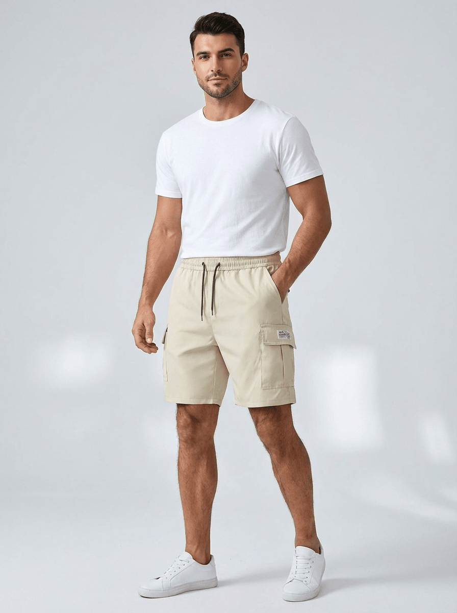 Men's Linen Cargo Shorts - Loose Fit Knee Length Drawstring Waist - Hudson Harper - Men Shorts
