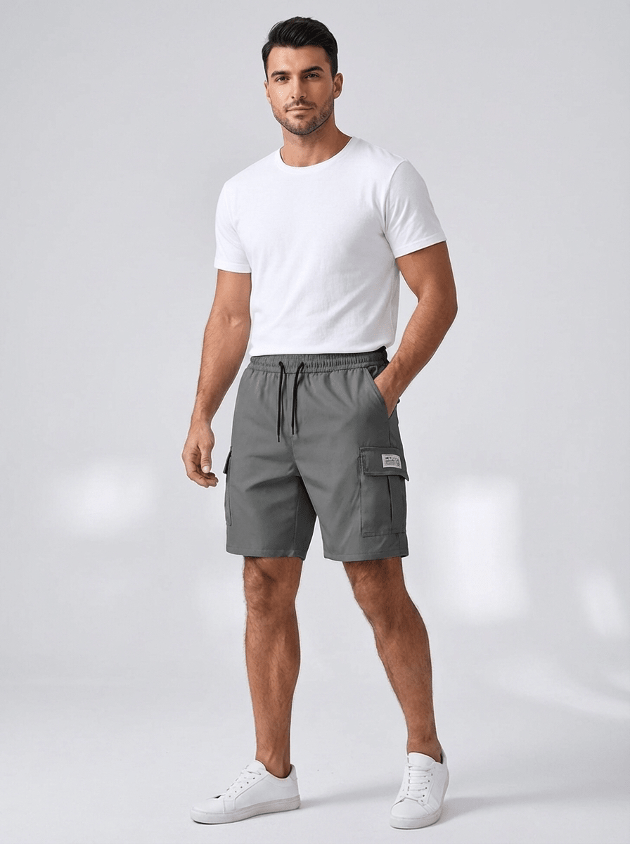 Men's Linen Cargo Shorts - Loose Fit Knee Length Drawstring Waist - Hudson Harper - Men Shorts