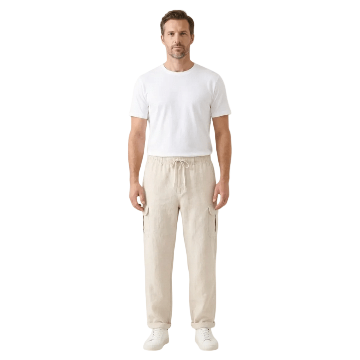 Men's Linen Cargo Trousers - Wide Fit Multi Pocket Design - Hudson Harper - Men Pants