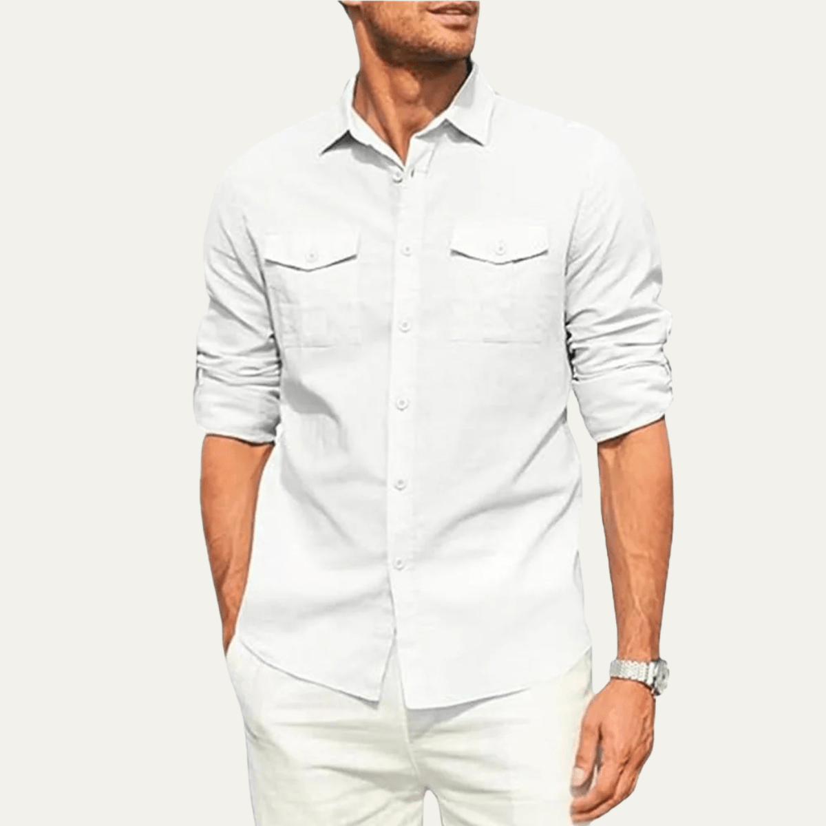 Men's Linen Shirt - Loose Fit Long Sleeve Button Closure - Hudson Harper - Men Shirt