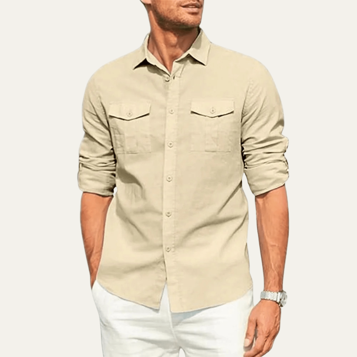 Men's Linen Shirt - Loose Fit Long Sleeve Button Closure - Hudson Harper - Men Shirt