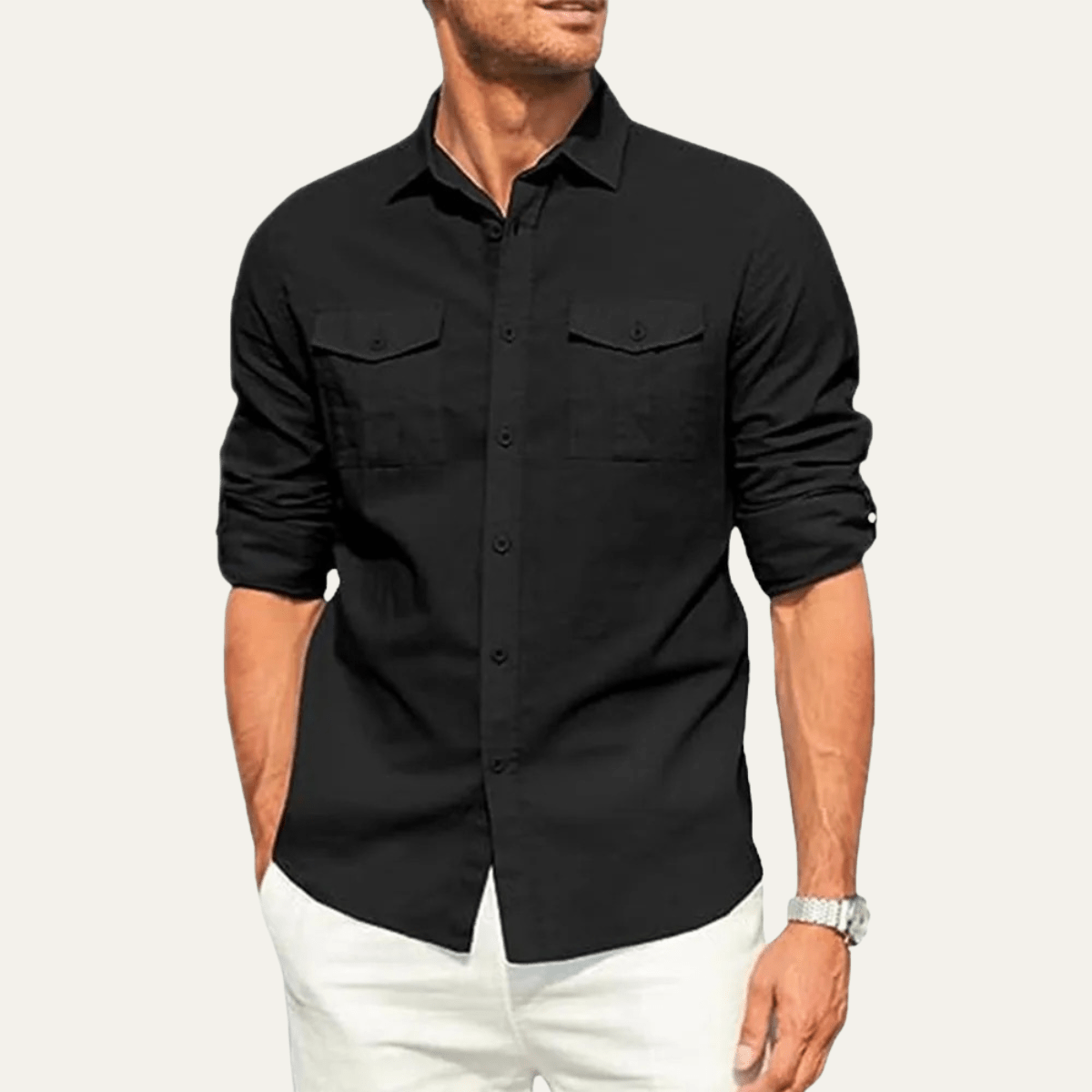 Men's Linen Shirt - Loose Fit Long Sleeve Button Closure - Hudson Harper - Men Shirt
