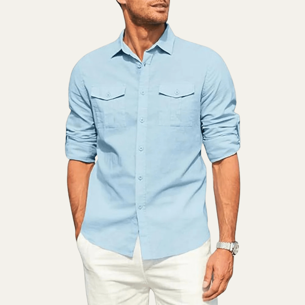 Men's Linen Shirt - Loose Fit Long Sleeve Button Closure - Hudson Harper - Men Shirt