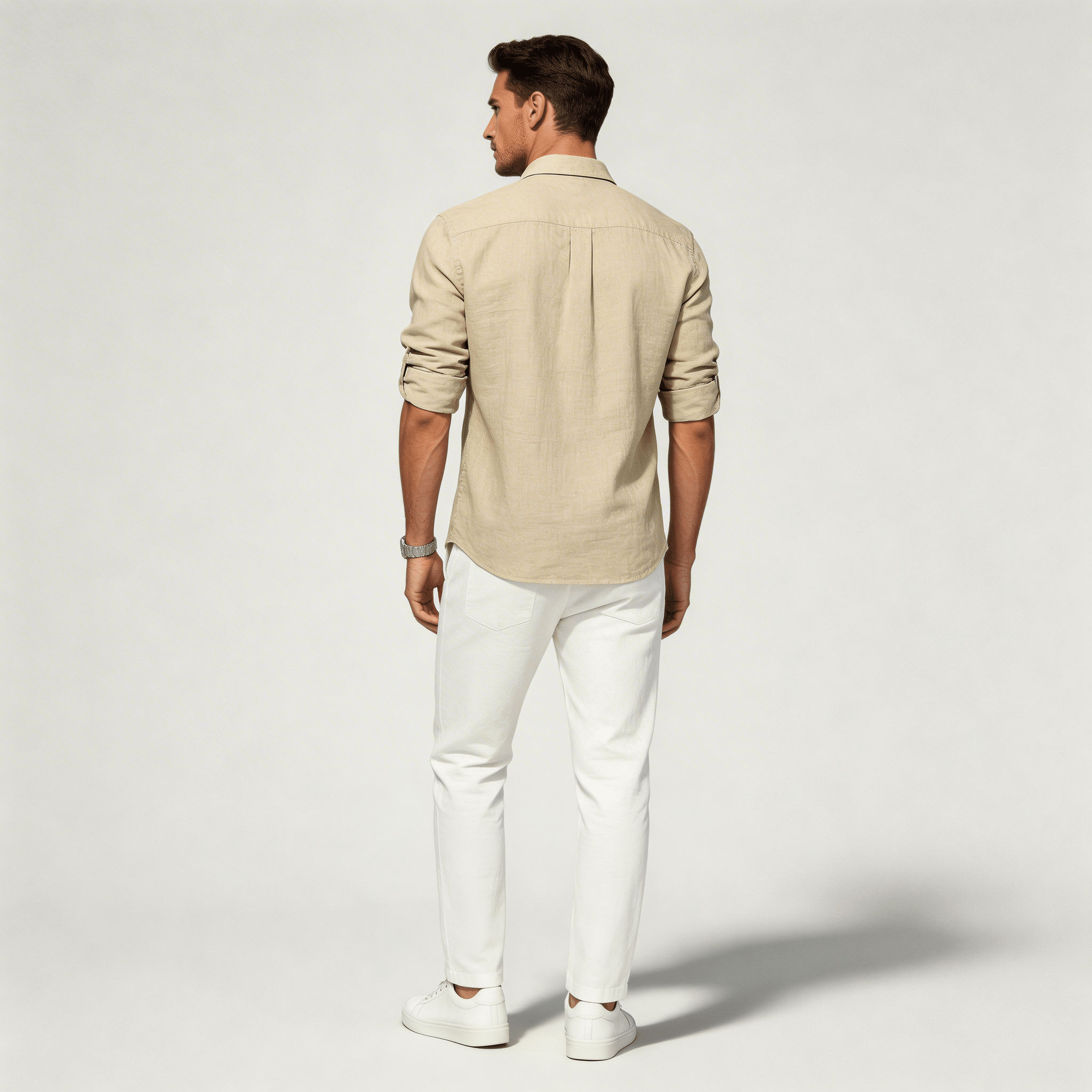 Men's Linen Shirt - Loose Fit Long Sleeve Button Closure - Hudson Harper - Men Shirt