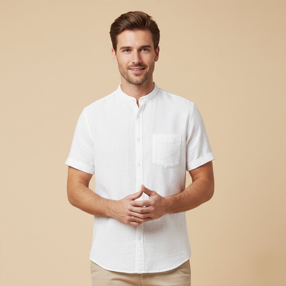 Men's Linen Shirt - Oversize Fit Short Sleeve Straight Cut - Hudson Harper - Men Shirt