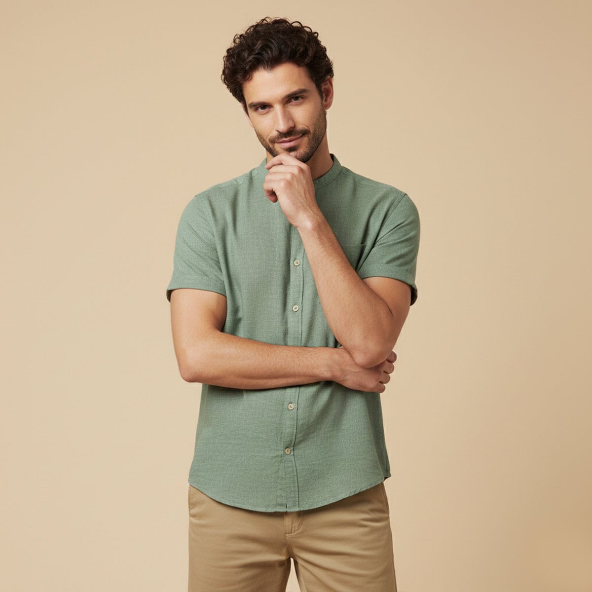 Men's Linen Shirt - Oversize Fit Short Sleeve Straight Cut - Hudson Harper - Men Shirt