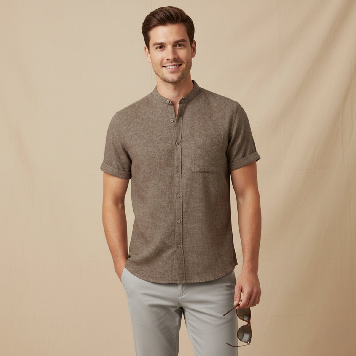 Men's Linen Shirt - Oversized Fit Short Sleeve Button Front - Hudson Harper - Men Shirt
