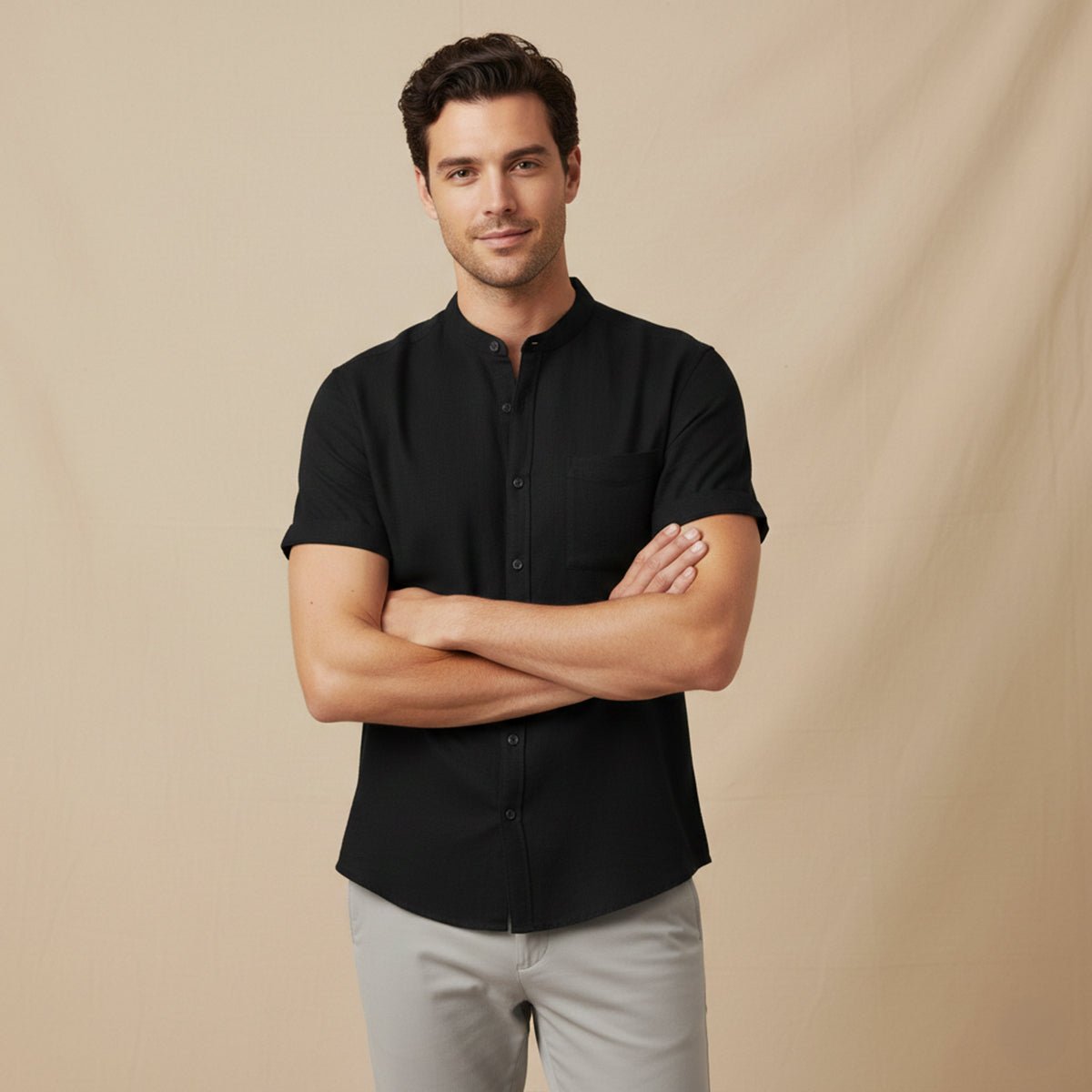 Men's Linen Shirt - Oversized Fit Short Sleeve Button Front - Hudson Harper - Men Shirt