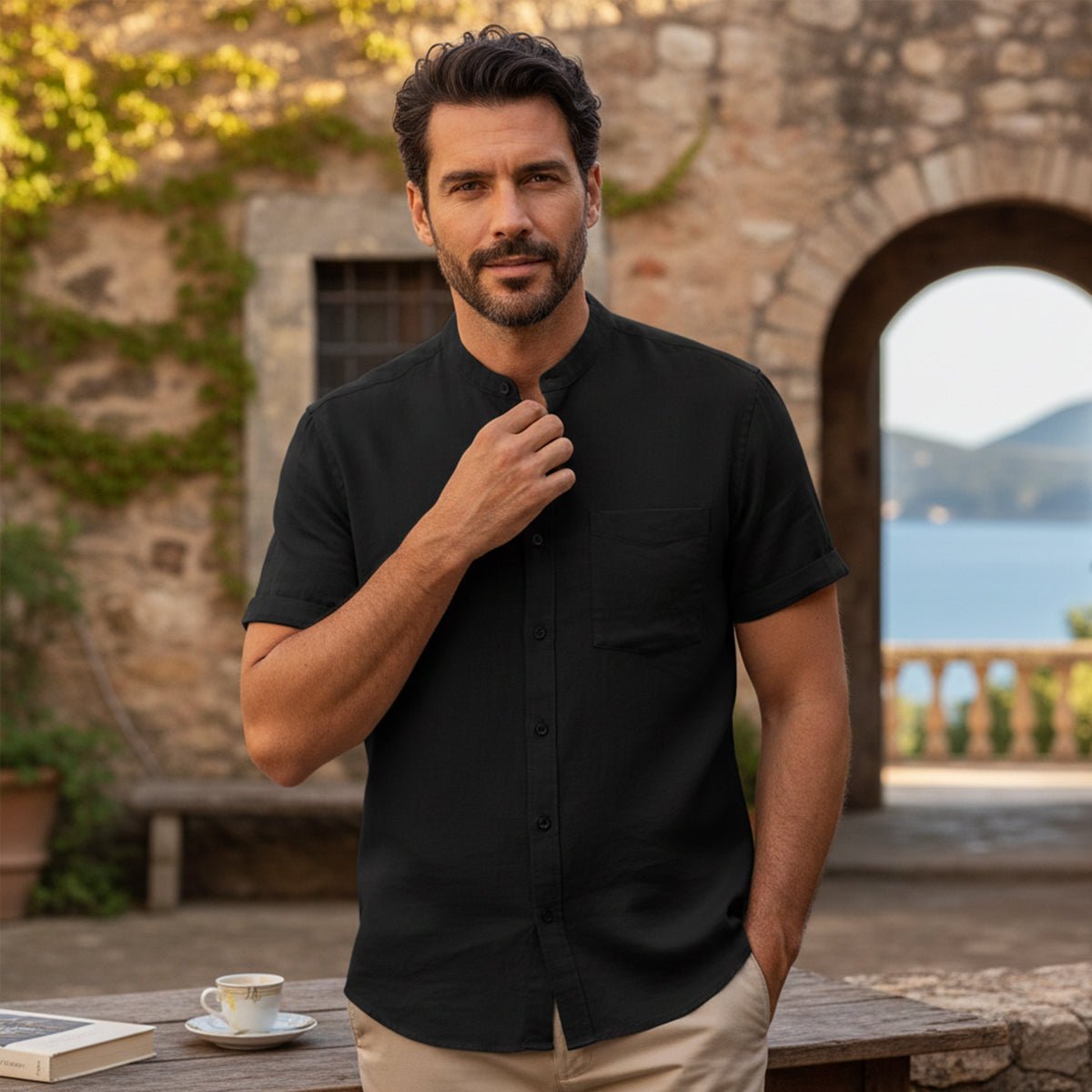 Men's Linen Shirt - Oversized Fit Short Sleeve Button Front - Hudson Harper - Men Shirt