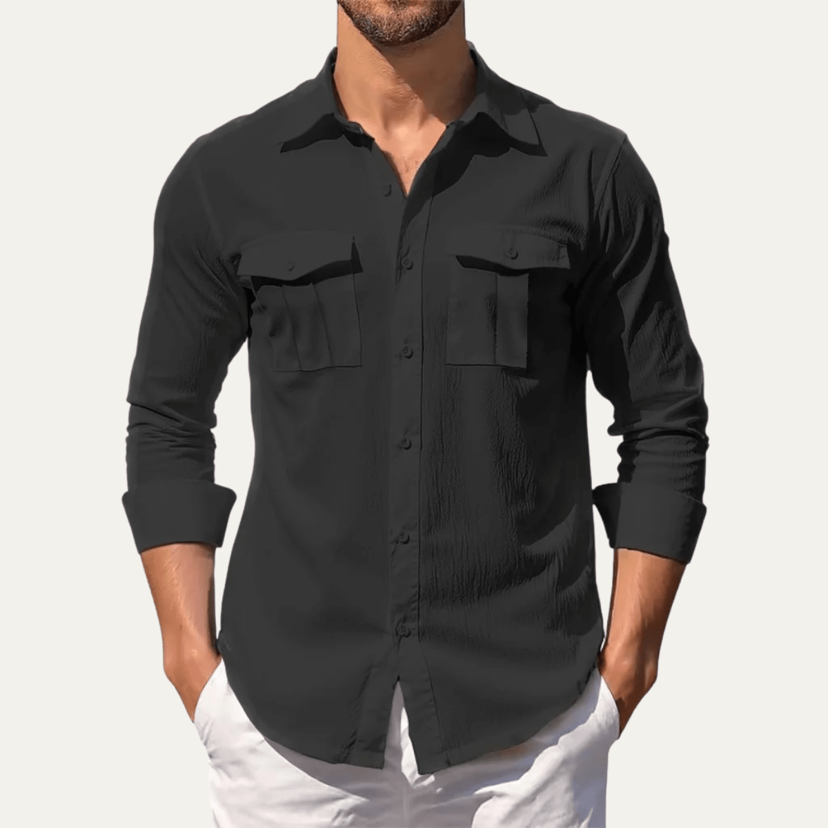 Men's Linen Shirt - Regular Fit Classic Collar Button Placket - Hudson Harper - Men Shirt