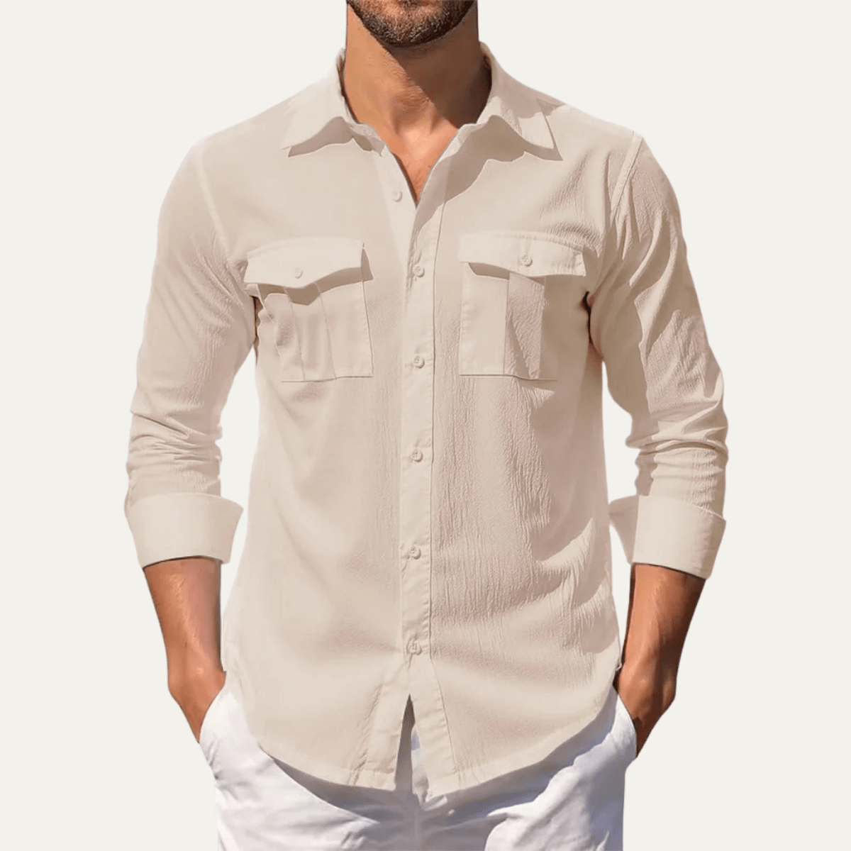 Men's Linen Shirt - Regular Fit Classic Collar Button Placket - Hudson Harper - Men Shirt