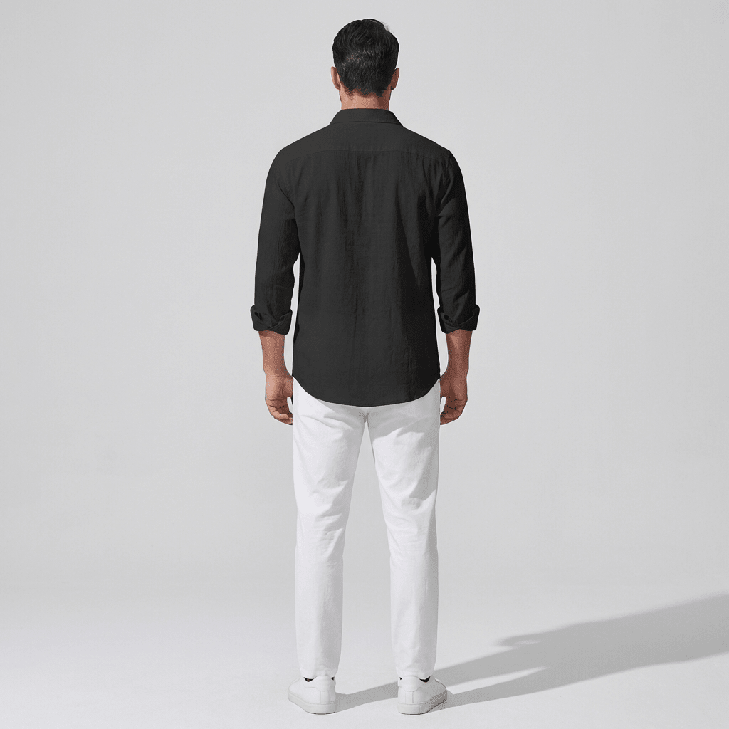 Men's Linen Shirt - Regular Fit Classic Collar Button Placket - Hudson Harper - Men Shirt
