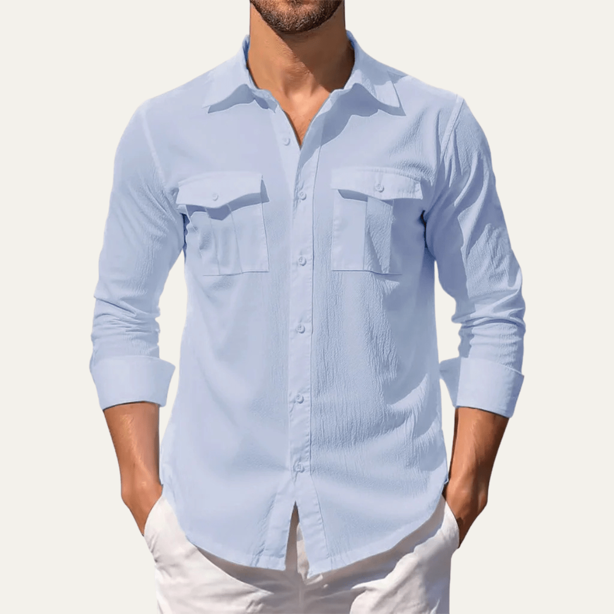 Men's Linen Shirt - Regular Fit Classic Collar Button Placket - Hudson Harper - Men Shirt
