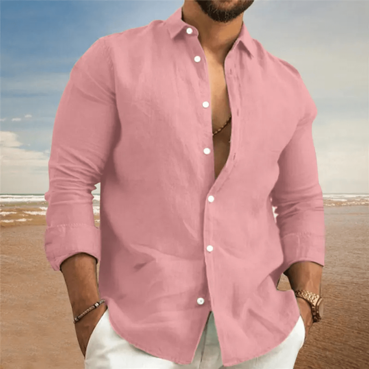 Men's Linen Shirt - Regular Fit Long Sleeve Button Down - Hudson Harper - Men Shirt