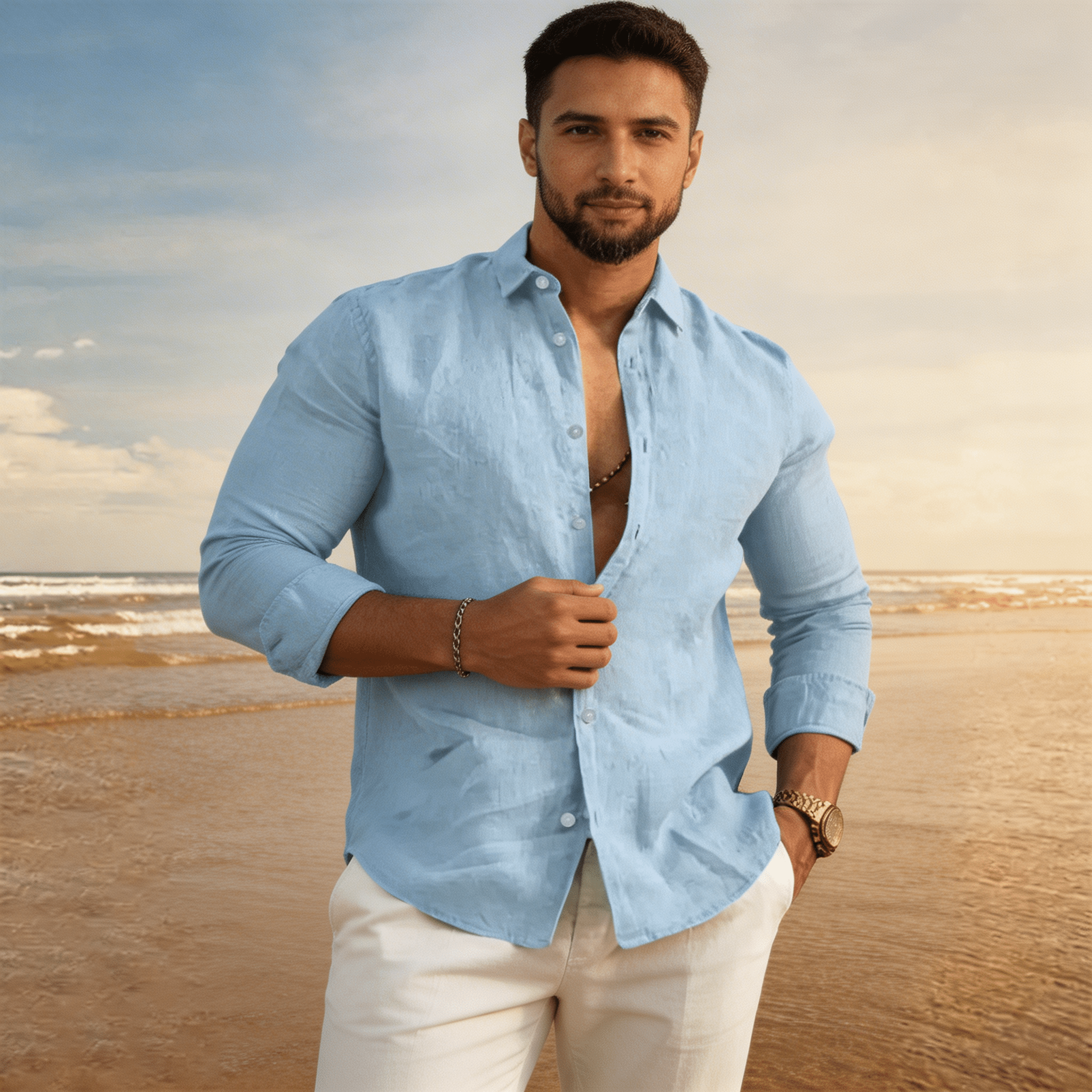 Men's Linen Shirt - Regular Fit Long Sleeve Button Down - Hudson Harper - Men Shirt