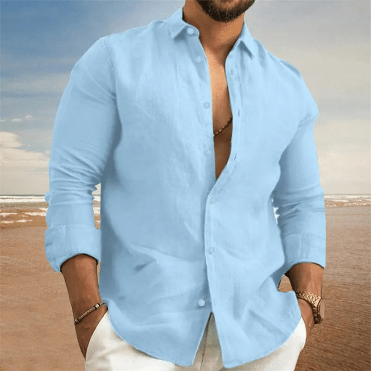 Men's Linen Shirt - Regular Fit Long Sleeve Button Down - Hudson Harper - Men Shirt