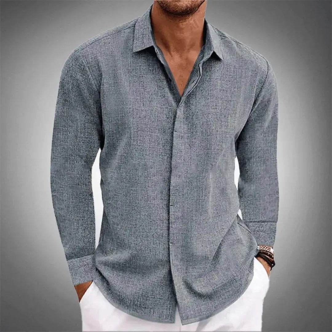 Men's Linen Shirt - Regular Fit Long Sleeve Button Placket - Hudson Harper - Men Shirt