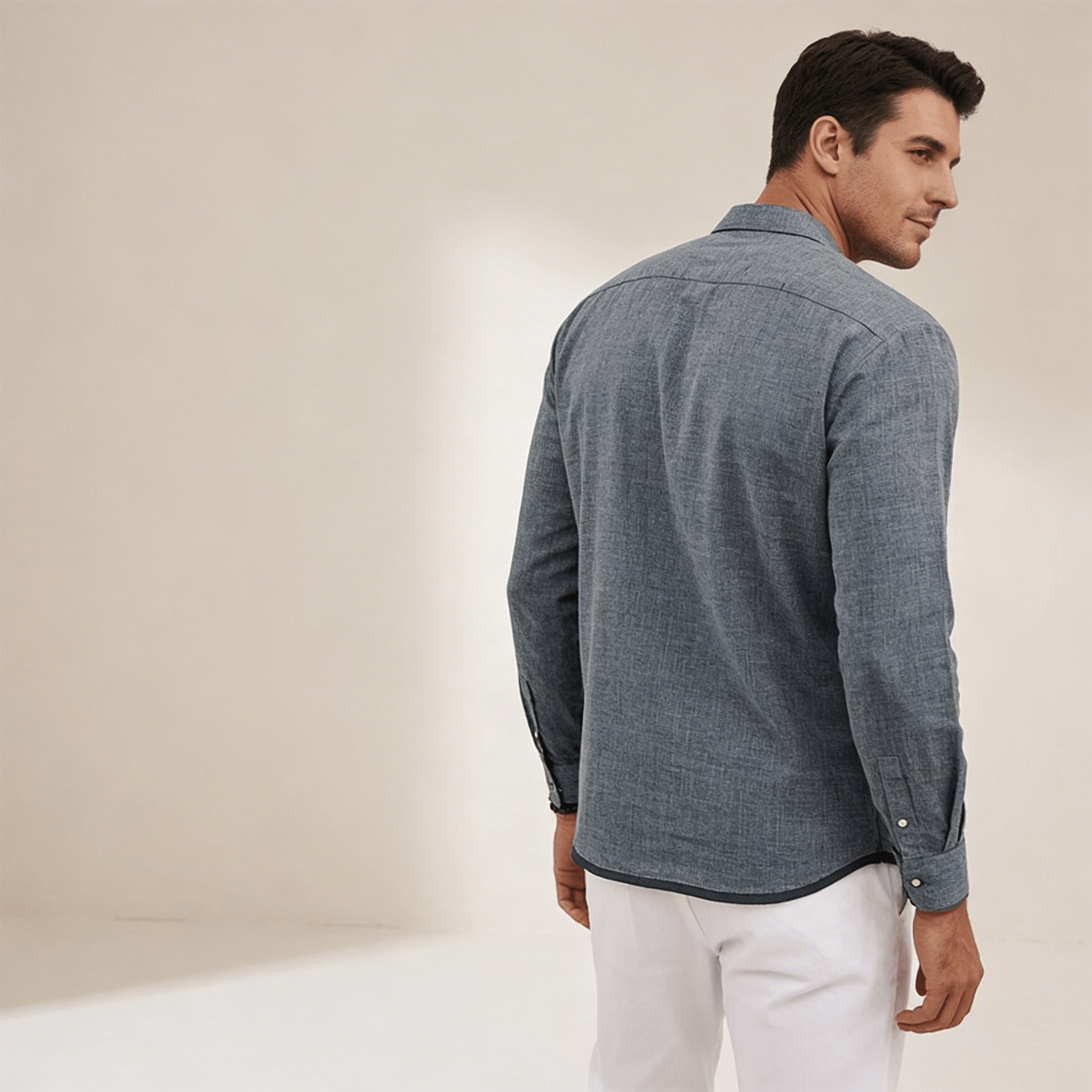 Men's Linen Shirt - Regular Fit Long Sleeve Button Placket - Hudson Harper - Men Shirt