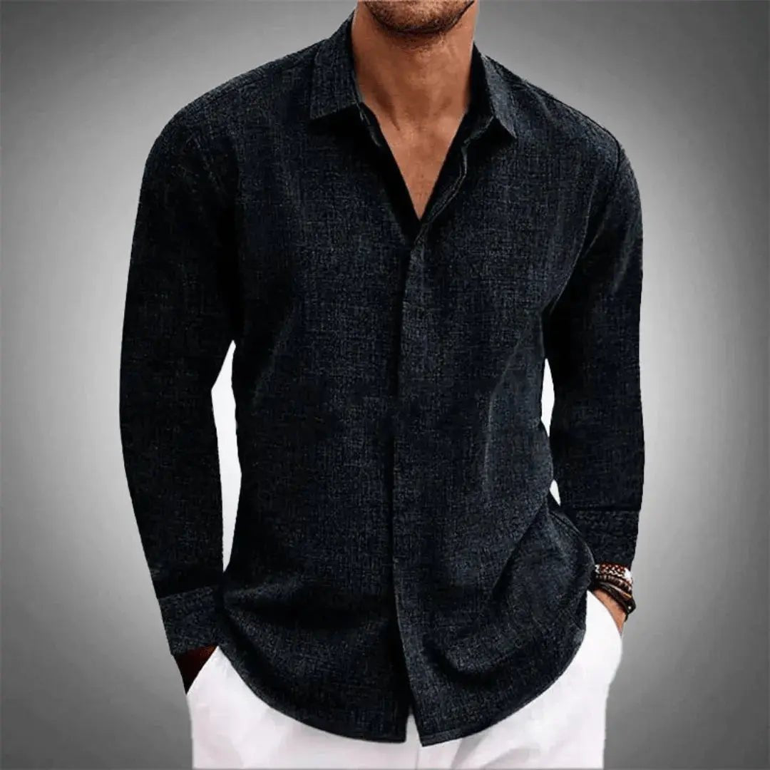 Men's Linen Shirt - Regular Fit Long Sleeve Button Placket - Hudson Harper - Men Shirt