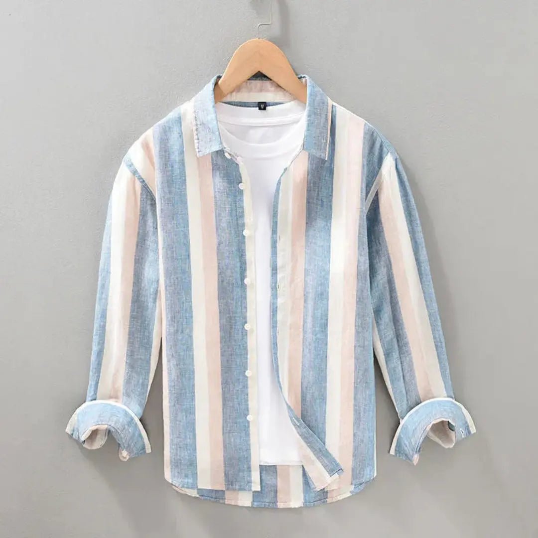 Men's Linen Shirt - Relaxed Fit Long Sleeve Button Closure - Hudson Harper - Men Shirt