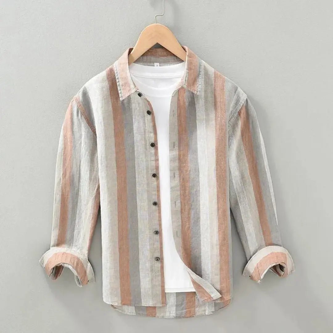 Men's Linen Shirt - Relaxed Fit Long Sleeve Button Closure - Hudson Harper - Men Shirt