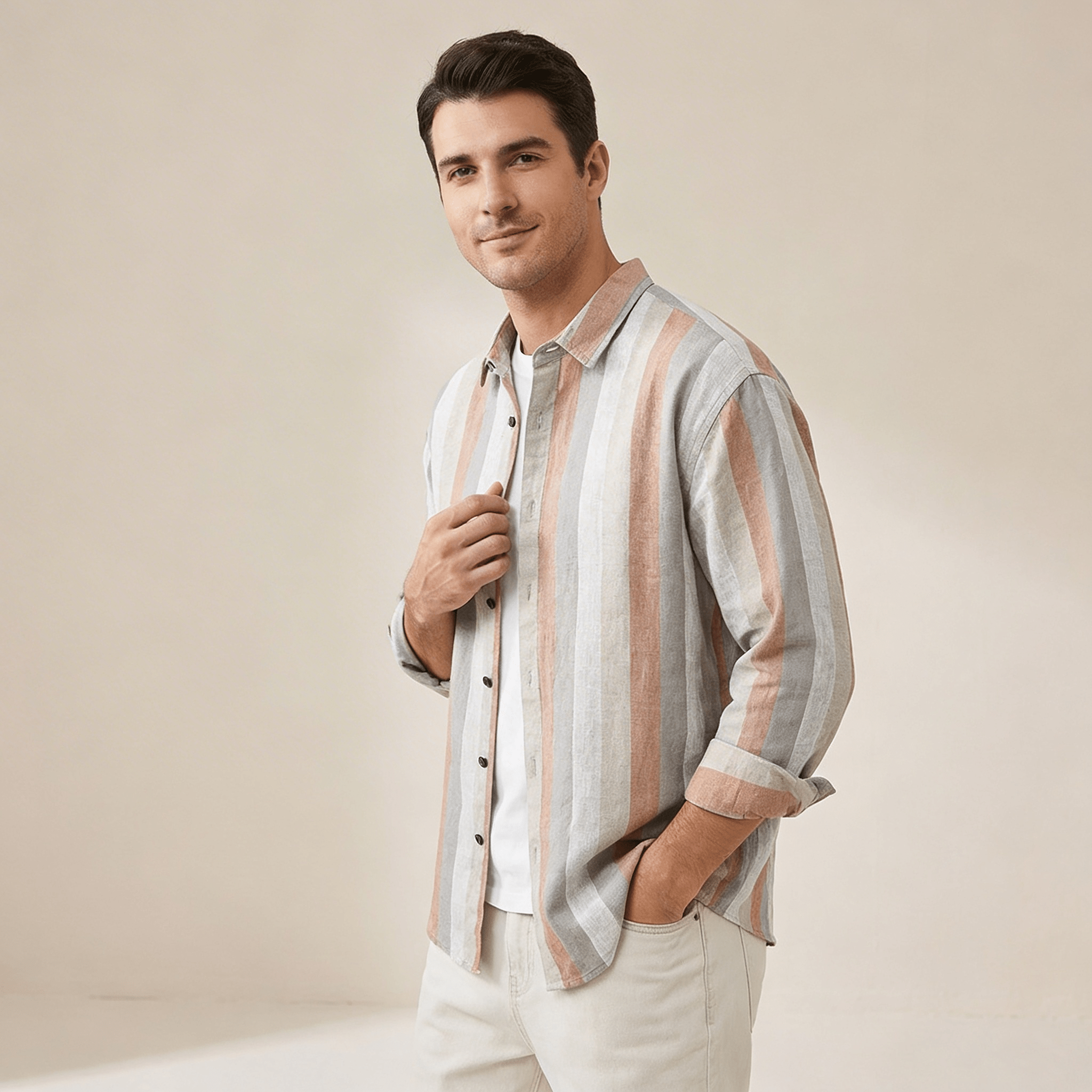 Men's Linen Shirt - Relaxed Fit Long Sleeve Button Closure - Hudson Harper - Men Shirt