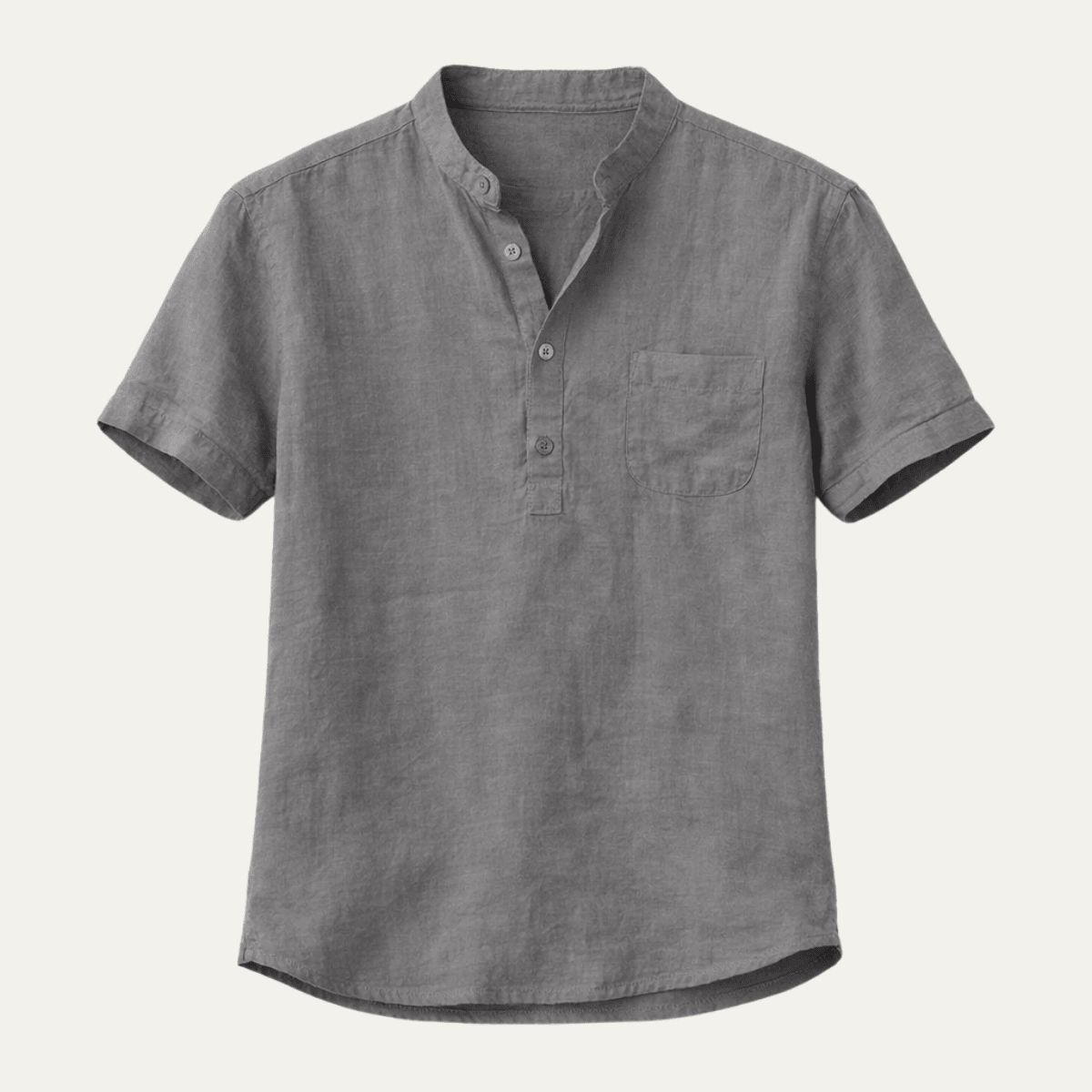 Men's Linen Shirt - Relaxed Fit Short Sleeve Henley Neck - Hudson Harper - Men Shirt