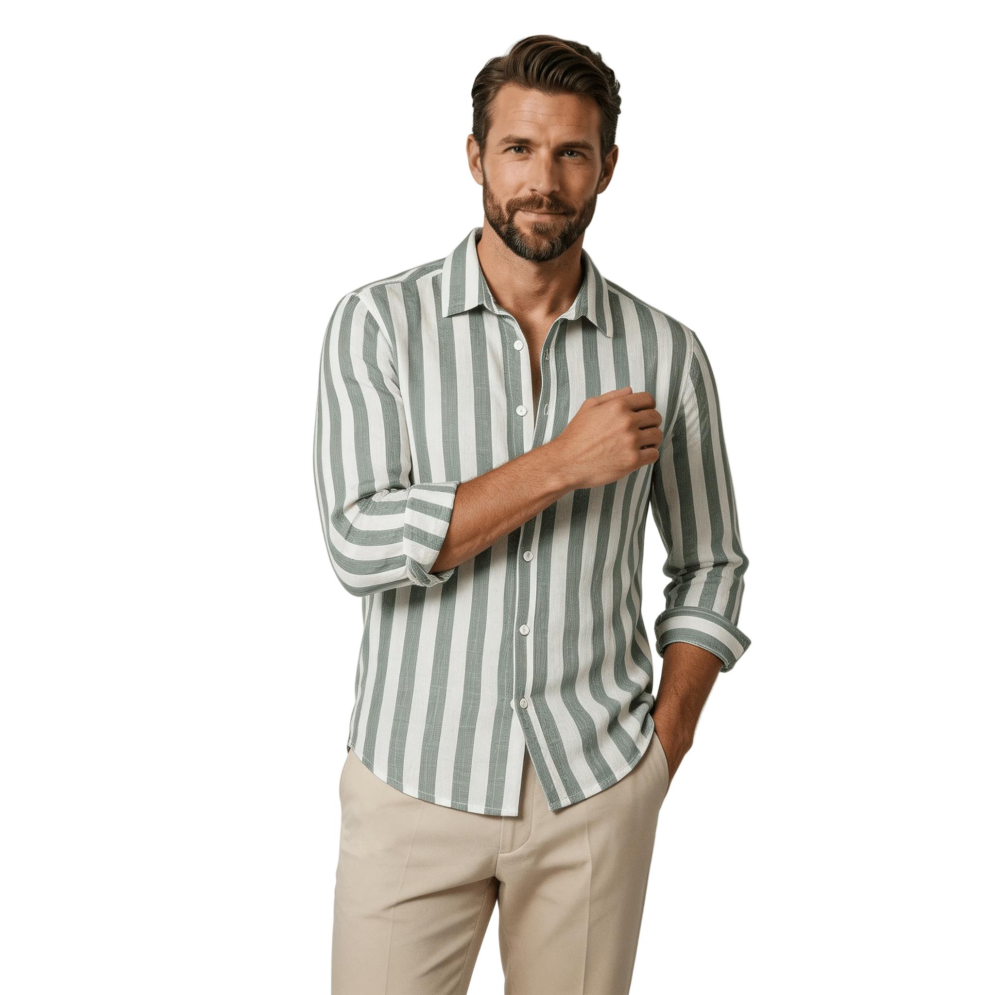 Men's Linen Shirt - Relaxed Fit Striped Button Placket - Hudson Harper - Men Shirt
