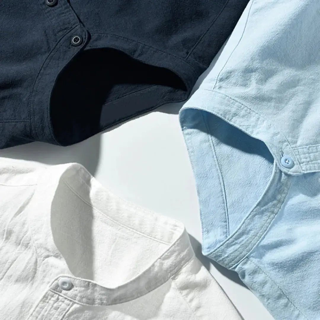 Men's Linen Shirt - Relaxed Fit Three Quarter Sleeve Button Front - Hudson Harper - Men Shirt