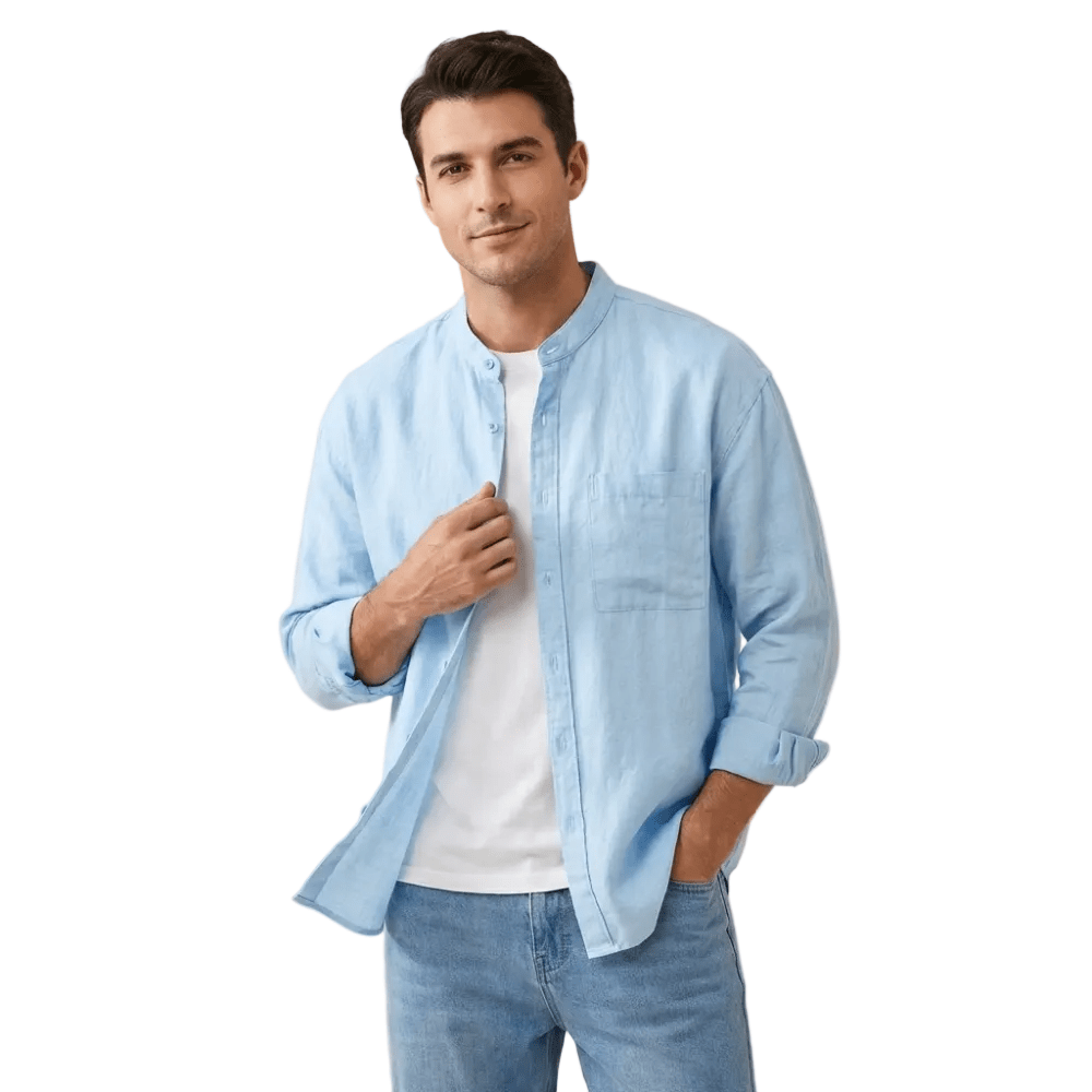 Men's Linen Shirt - Relaxed Fit Three Quarter Sleeve Button Front - Hudson Harper - Men Shirt