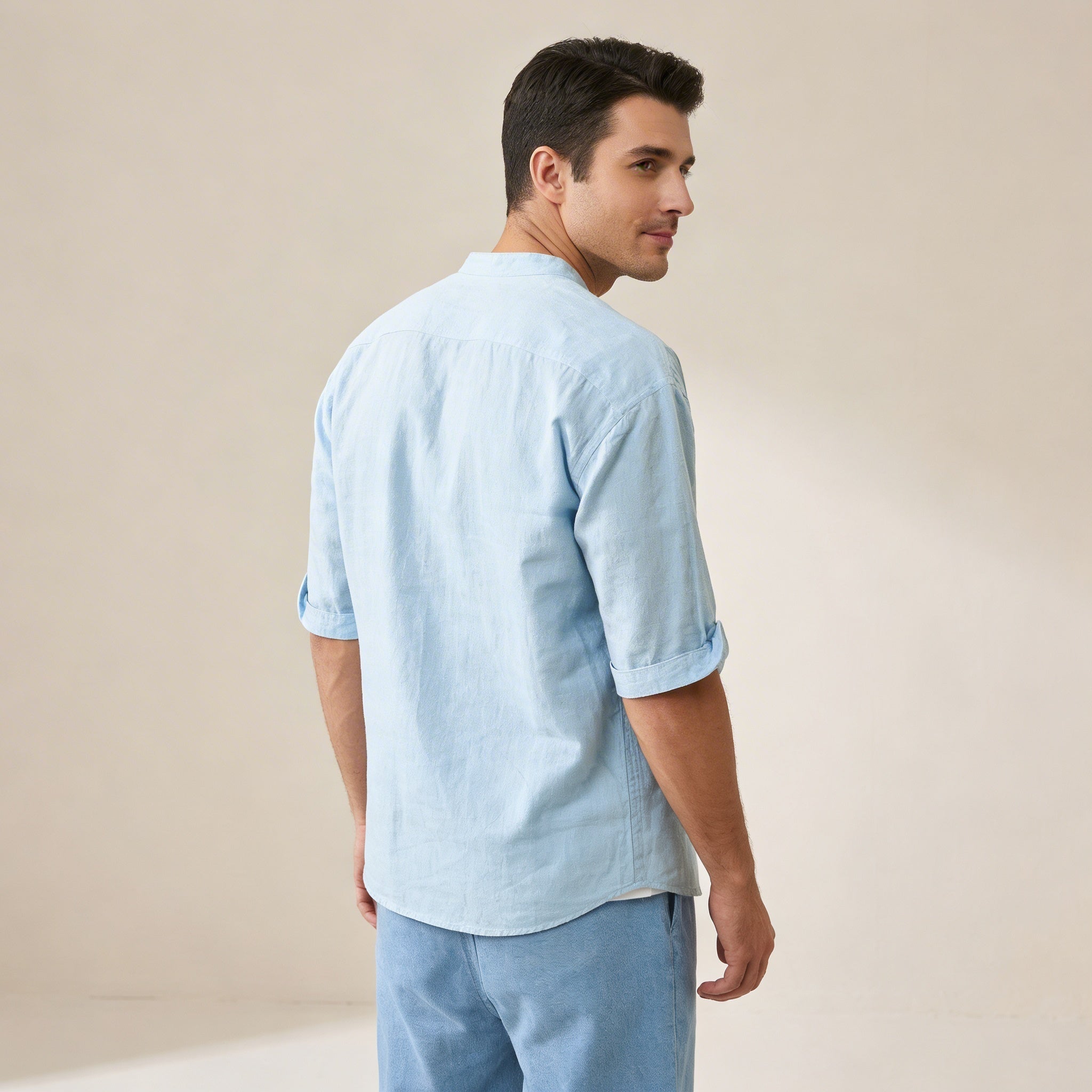 Men's Linen Shirt - Relaxed Fit Three Quarter Sleeve Button Front - Hudson Harper - Men Shirt