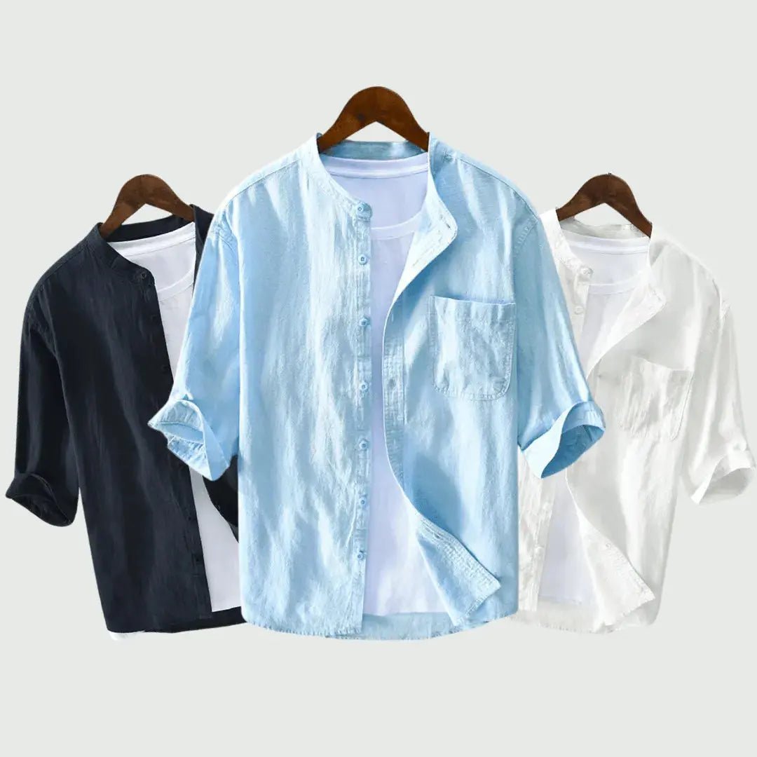 Men's Linen Shirt - Relaxed Fit Three Quarter Sleeve Button Front - Hudson Harper - Men Shirt