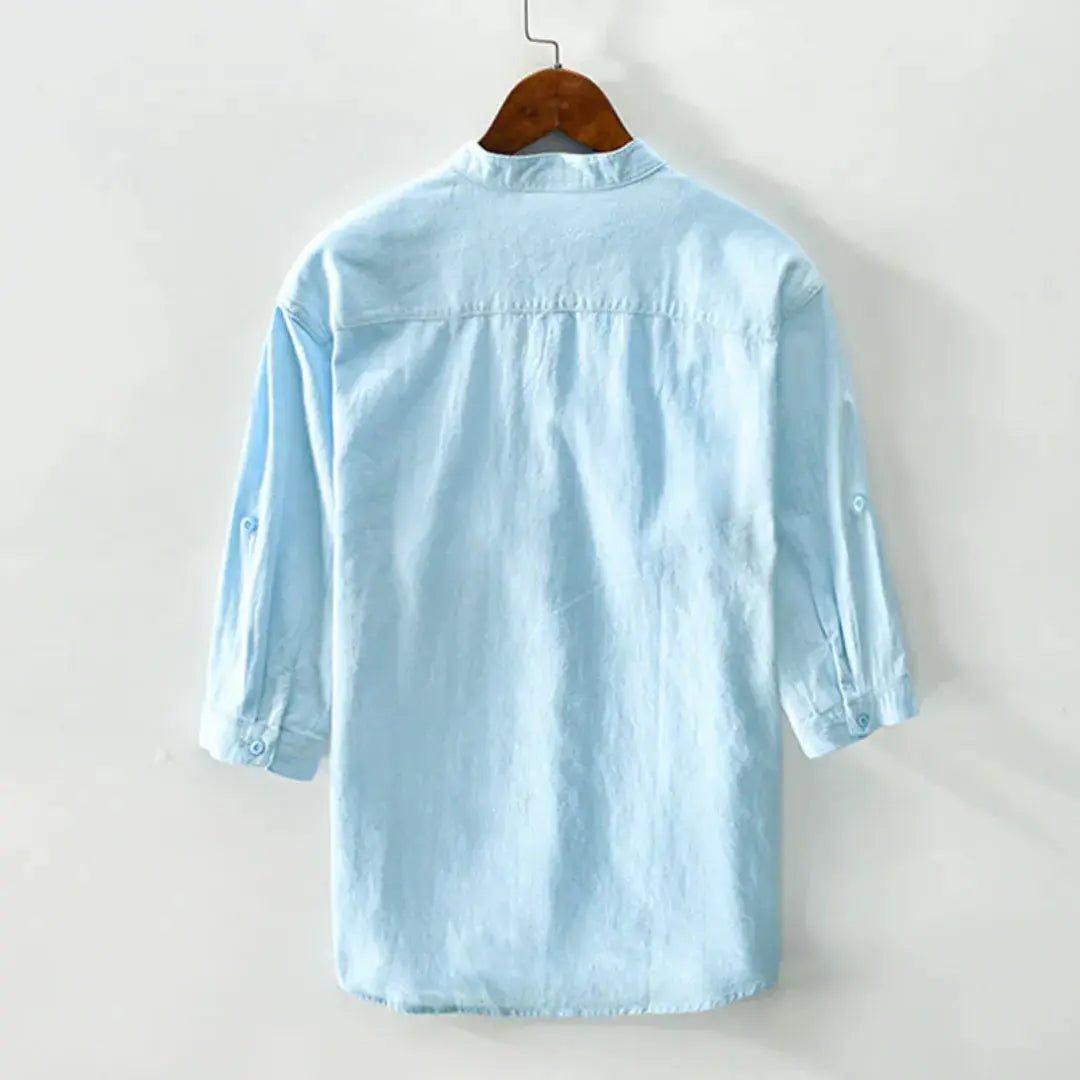 Men's Linen Shirt - Relaxed Fit Three Quarter Sleeve Button Front - Hudson Harper - Men Shirt