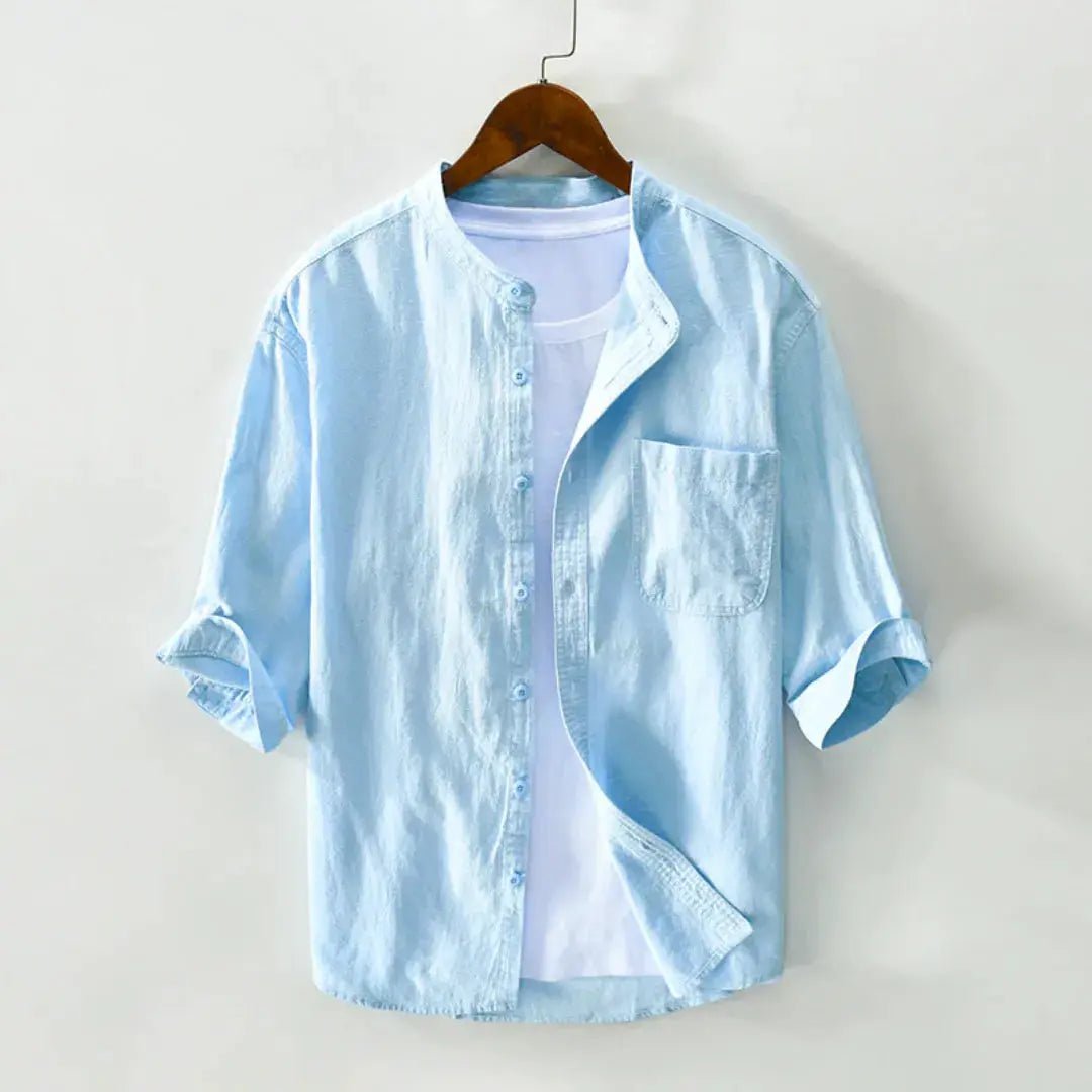 Men's Linen Shirt - Relaxed Fit Three Quarter Sleeve Button Front - Hudson Harper - Men Shirt