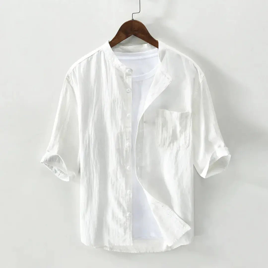 Men's Linen Shirt - Relaxed Fit Three Quarter Sleeve Button Front - Hudson Harper - Men Shirt