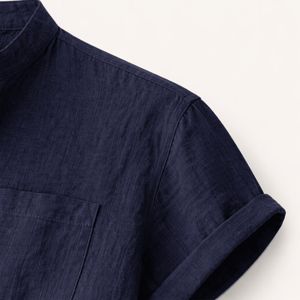 Men's Linen Shirt - Short Sleeve Loose Fit Henley Placket - Hudson Harper - Men Shirt