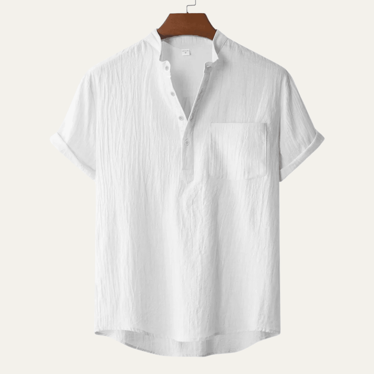 Men's Linen Shirt - Short Sleeve Loose Fit Henley Placket - Hudson Harper - Men Shirt
