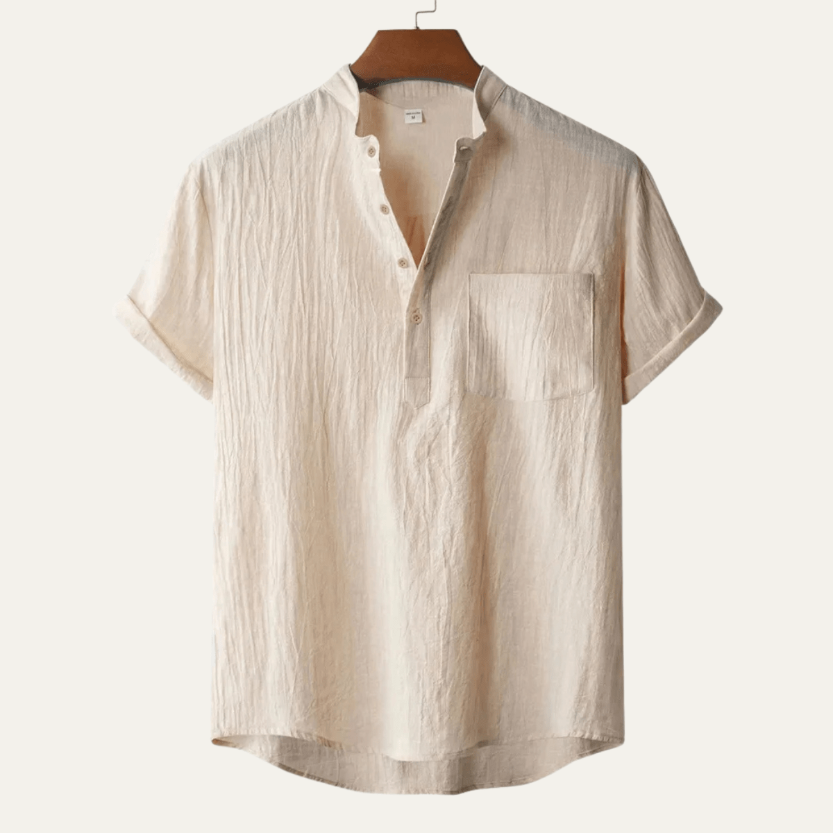 Men's Linen Shirt - Short Sleeve Loose Fit Henley Placket - Hudson Harper - Men Shirt
